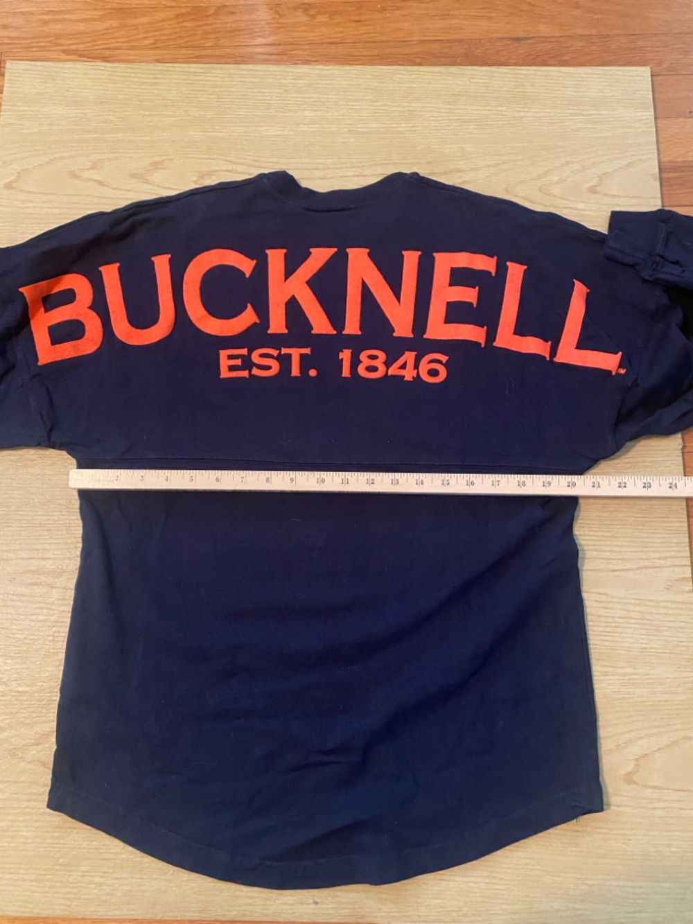 SPIRIT BRAND Navy Long Sleeve Shirt ORANGE Logo BUCKNELL ON BACK - Picture 2 of 8